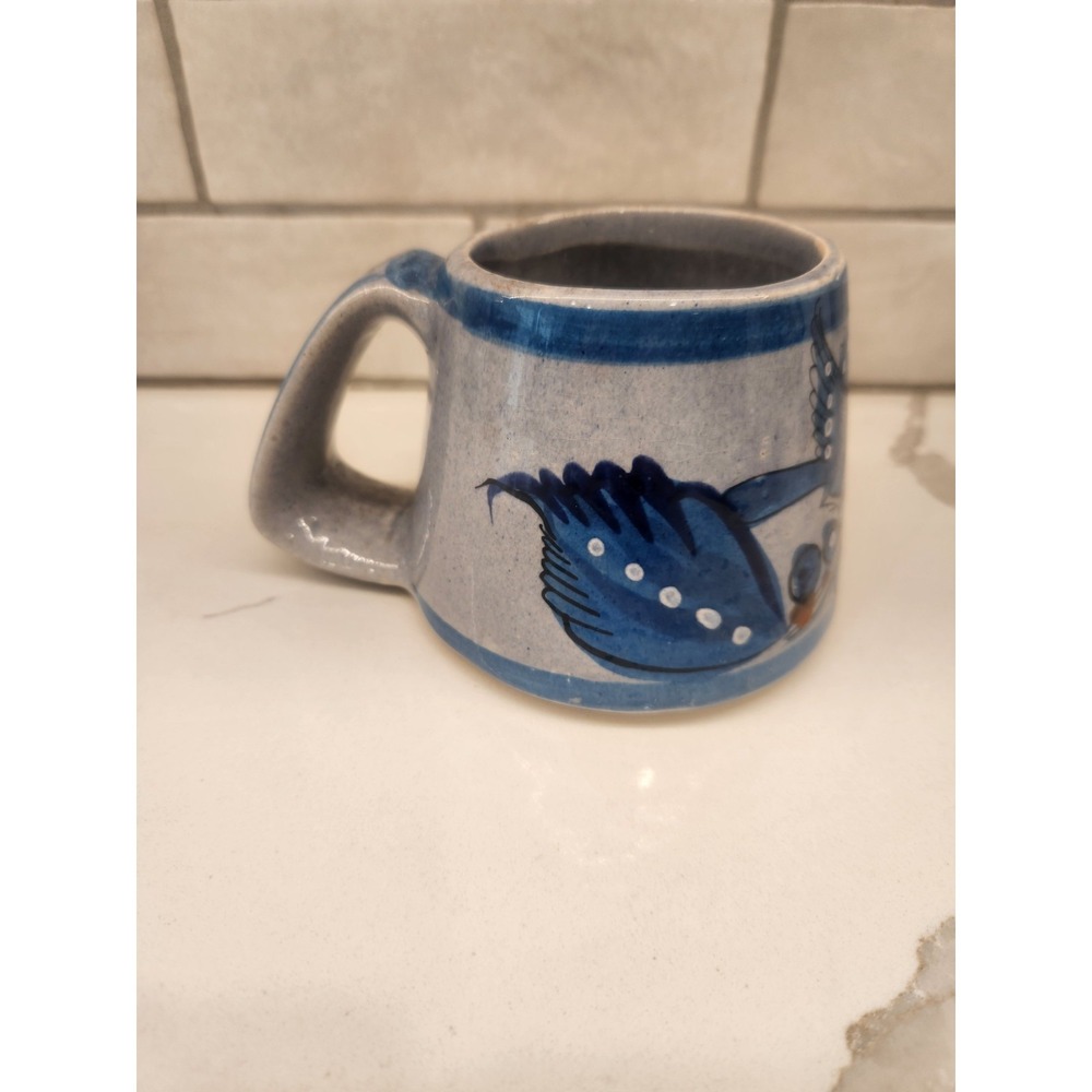 Vintage Tonala Mexico Large 14 Ounce Mug Blue Bird Floral Design Unique Style - Picture 2 of 12